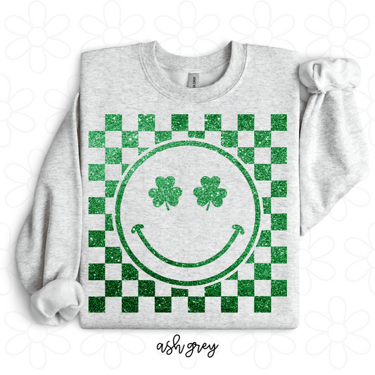 Faux Glitter St Patricks Smiley Completed Tee