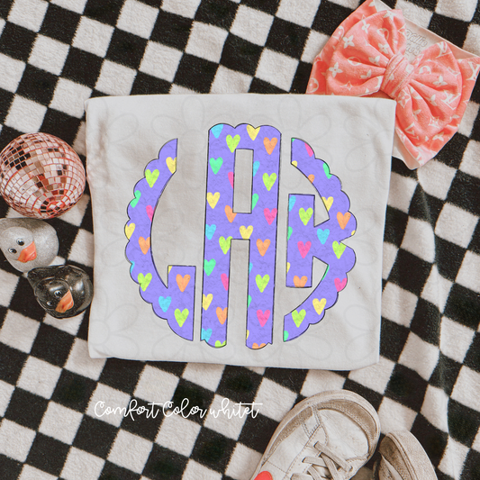 Colorful Heart Monogram Kids Completed Tee