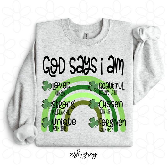 God Says I Am Green Rainbow Kids Completed Tee