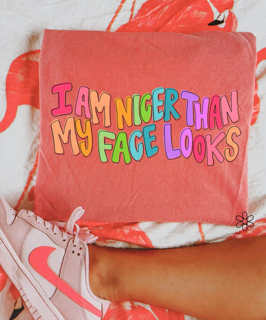 ‘I Am Nicer Than My Face Looks’ Completed Tee