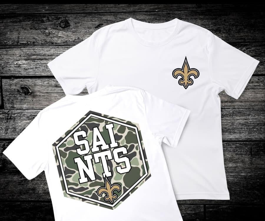 Front & Back Camo ‘Saints’ 🏈 Completed Tee