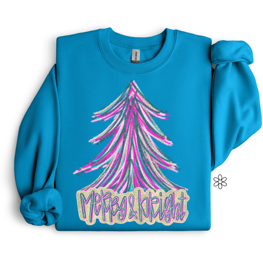 Merry & Bright Glitter Tree Completed Tee