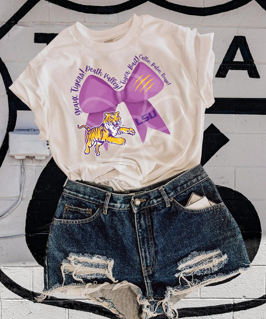 ‘LSU’ Tigers Purple Bow Completed Tee