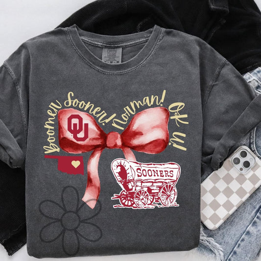 ‘OU’ Red Bow Completed Tee