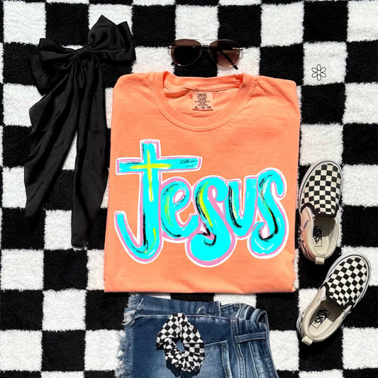 JESUS Orange + Teal Completed Tee