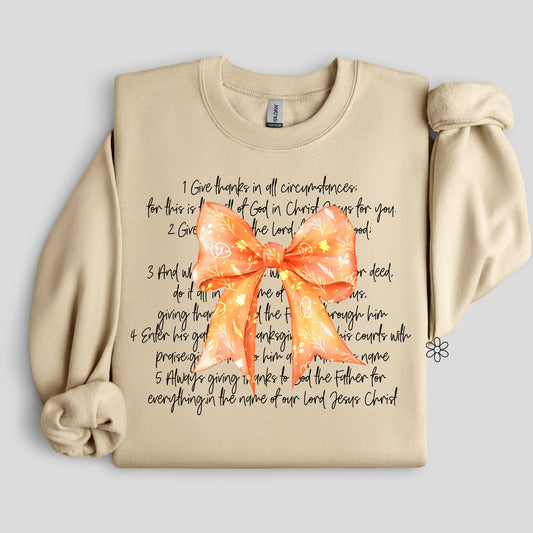 Give Thanks In All Circumstances Bow Completed Tee