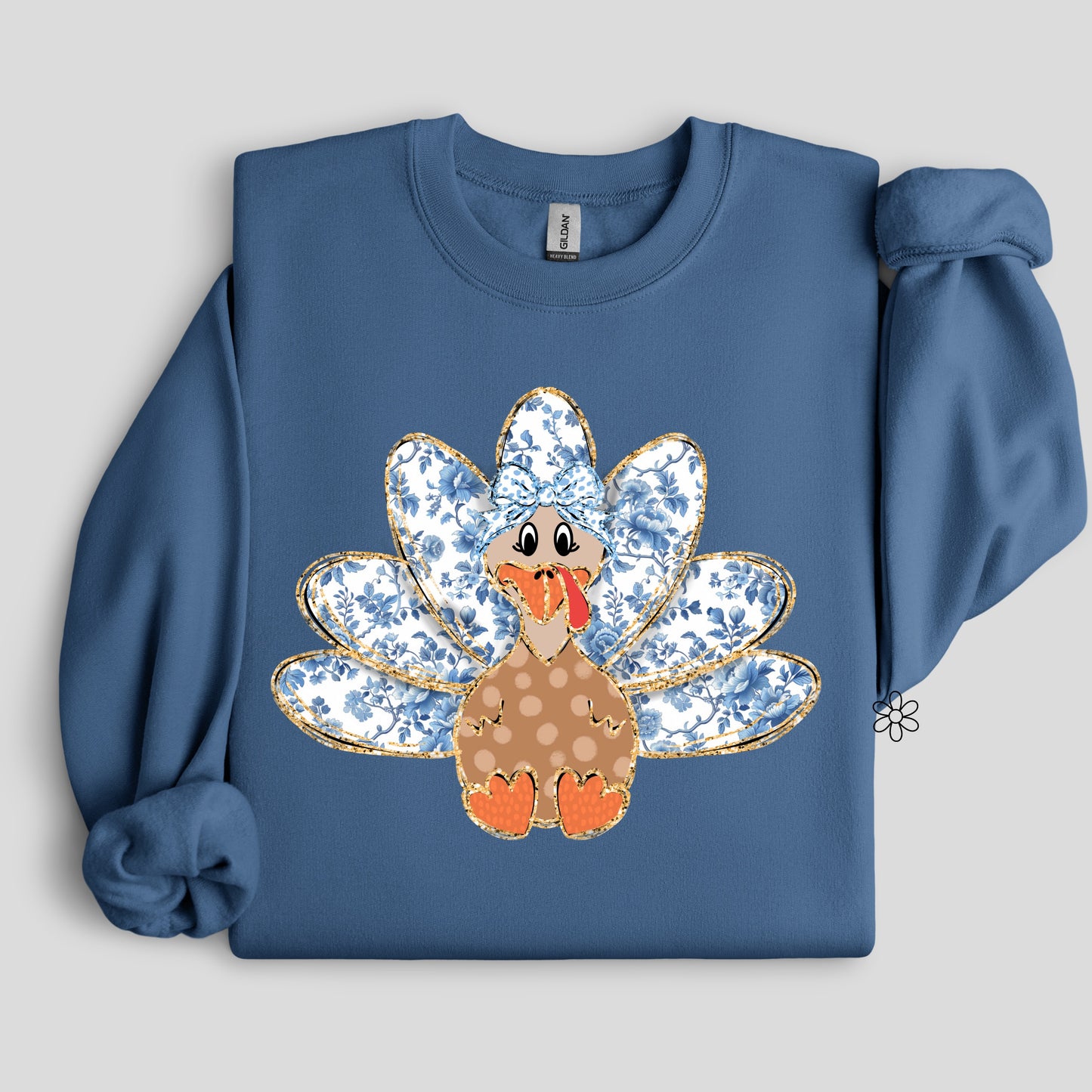 Blue Floral Gold Turkey Completed Tee