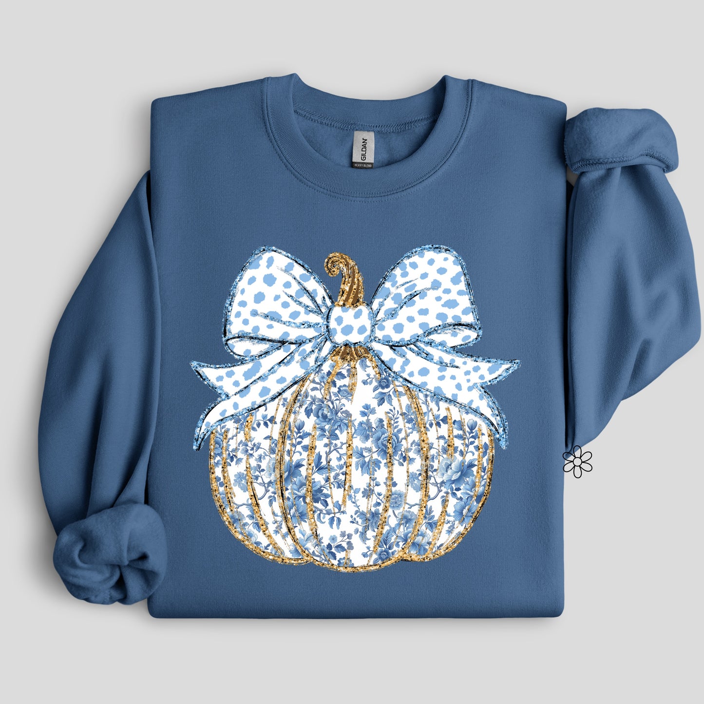 Blue Floral Gold Pumpkin Completed Tee