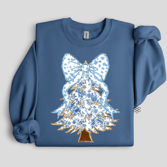 Blue Floral Gold Tree Completed Tee