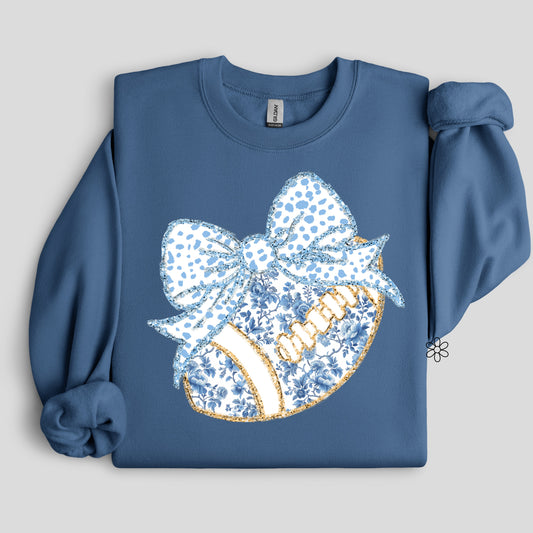 Blue Floral Gold Football DTF Transfer Only