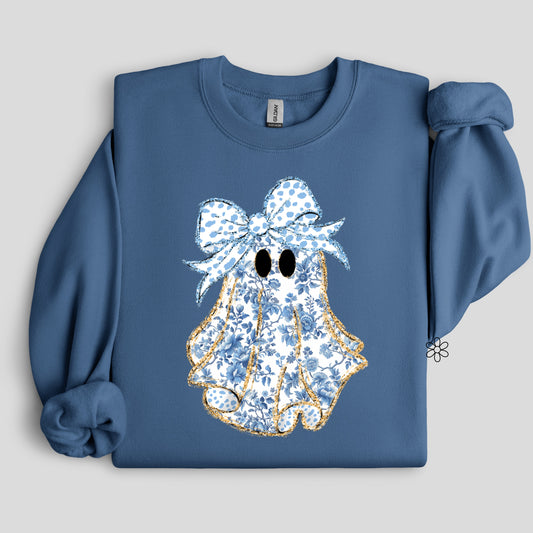 Blue Floral Gold Ghost Completed Tee