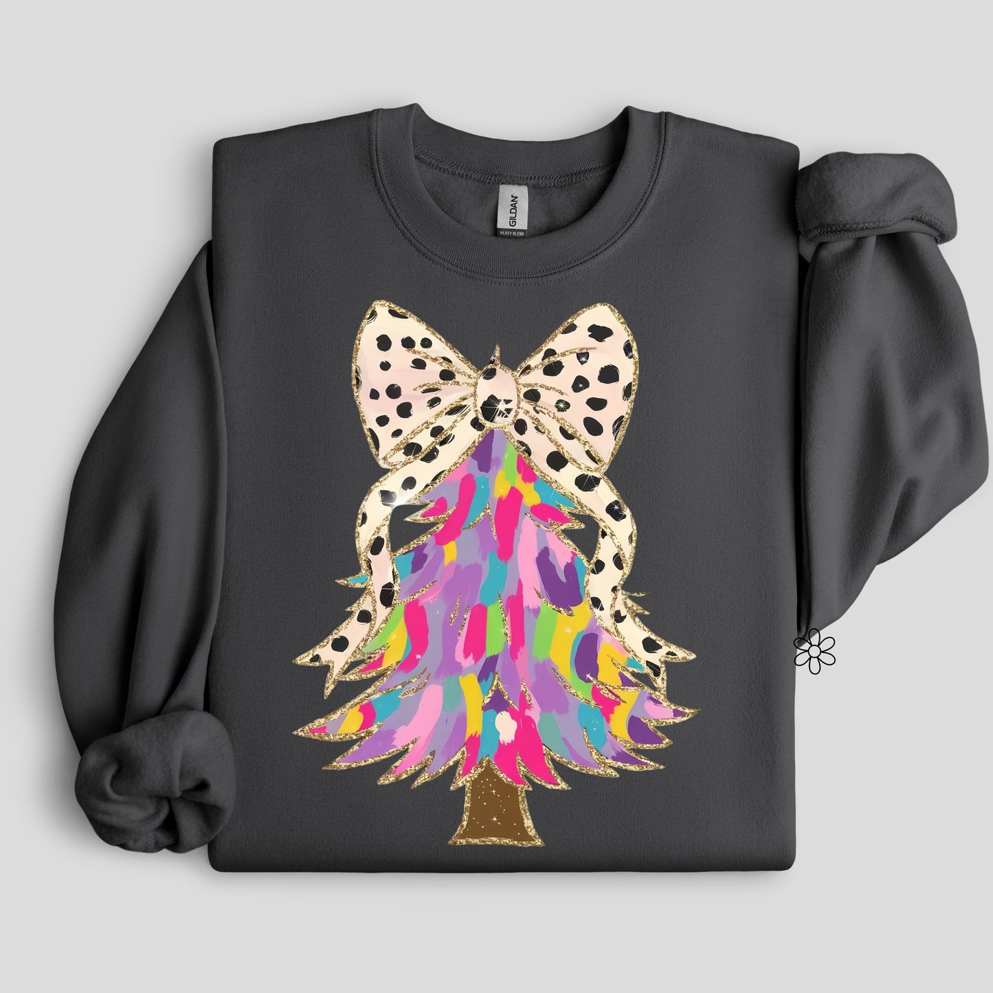 Watercolor Christmas Tree Dalmation Bow Completed Tee