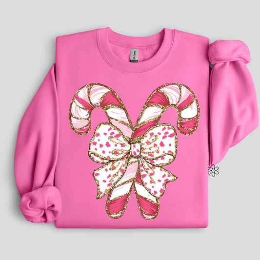 Pink Candy Canes With Bow Completed Tee