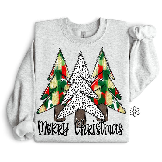 Merry Christmas Traditional Watercolor Trees Completed Tee