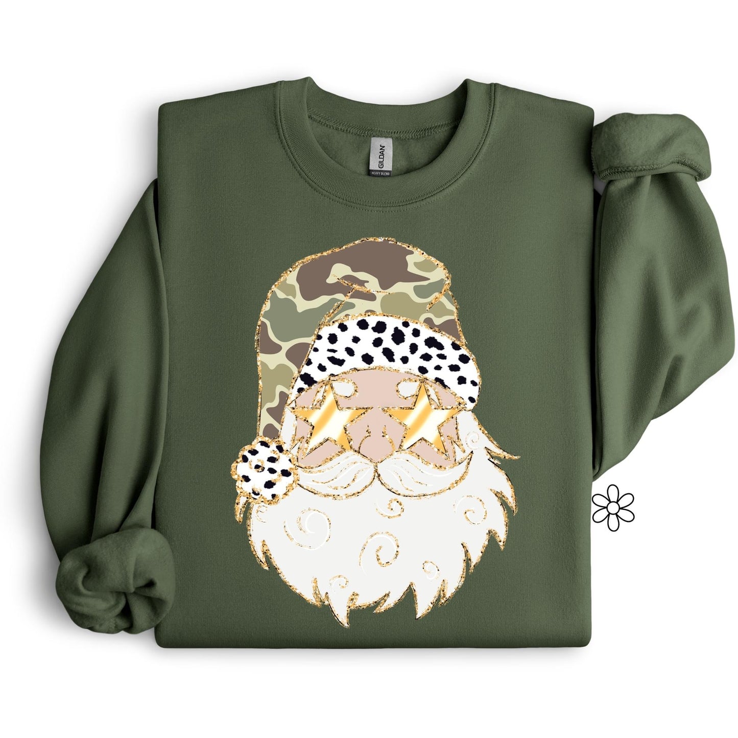 Camo Gold Glitter Santa Completed Tee