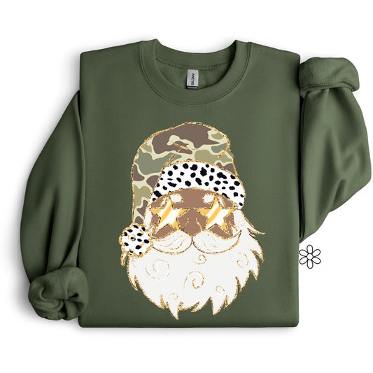 Camo Gold Glitter Black Santa Completed Tee