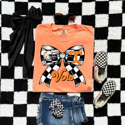 Vols Checkered Coquette Bow Completed Tee