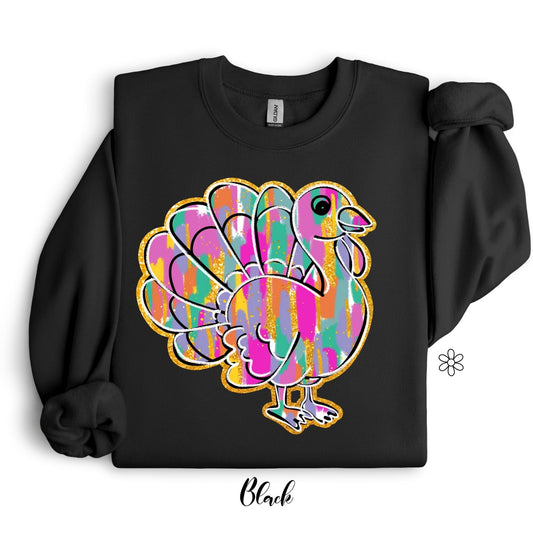 Colorful Gold Glitter Turkey Transfer Only