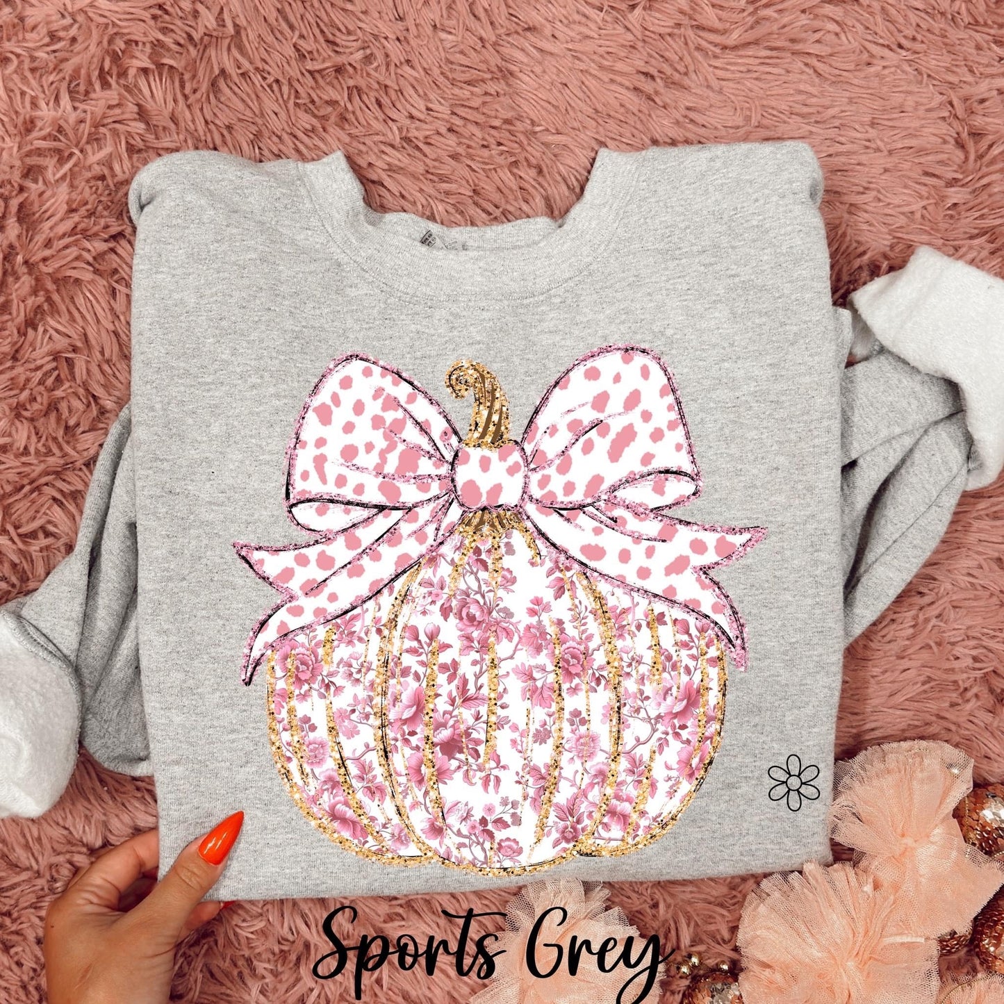 Pink Grand Millennial Coquette Pumpkin Completed Tee