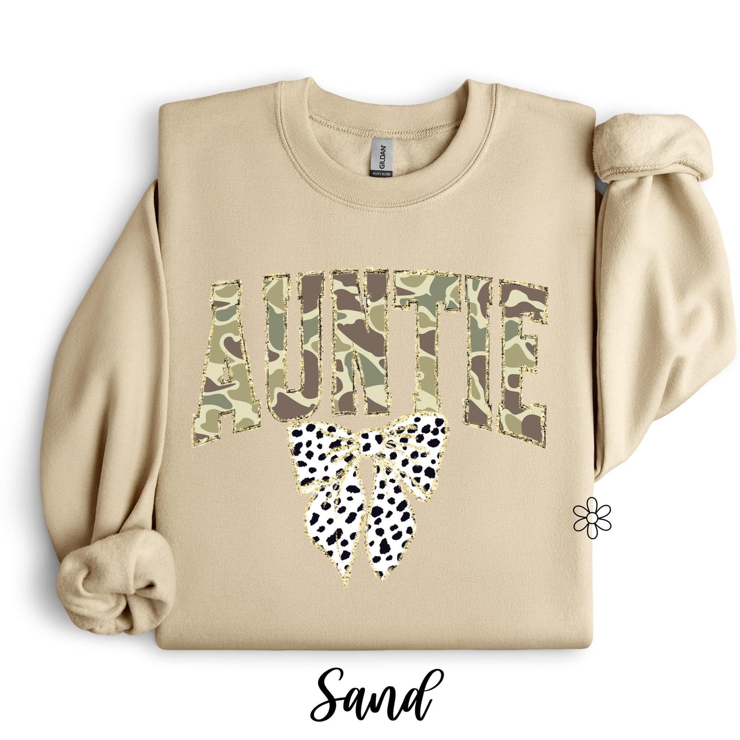 Camo Auntie Gold Glitter Completed Tee