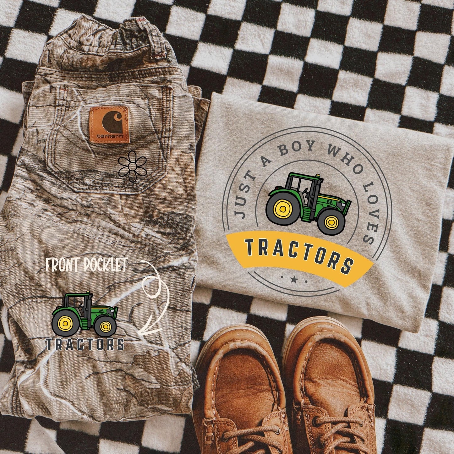 Just A Boy Who Loves Tractors Front & Back Completed Tee