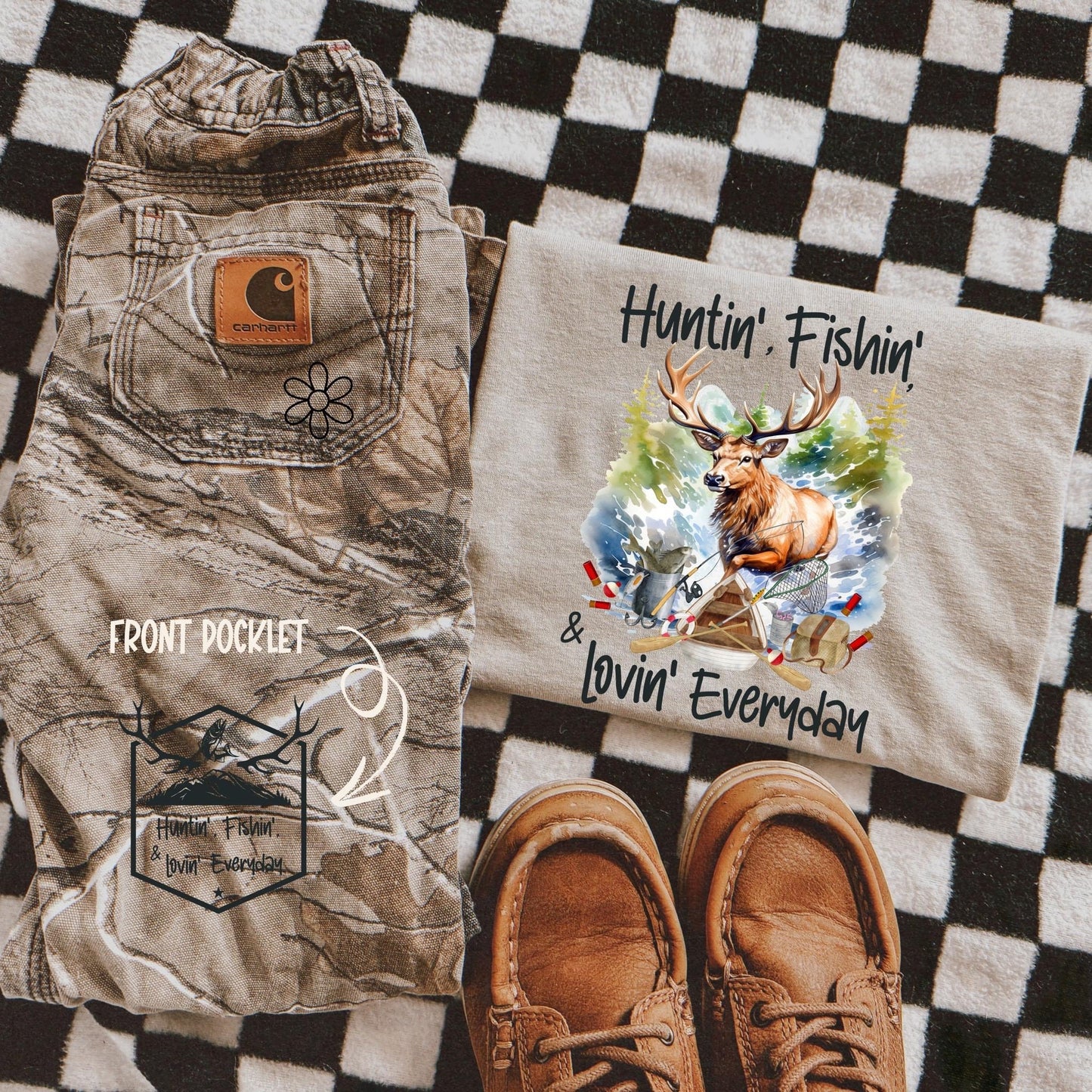 Huntin', Fishin', & Lovin' Everyday Front & Back Completed Tee