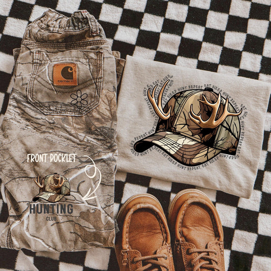 Hunting Club Camo Hat Front & Back Completed Tee