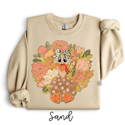 Floral Gold Glitter Turkey Completed Tee