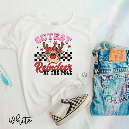 Girl Cutest Reindeer At The Pole Kids Completed Tee