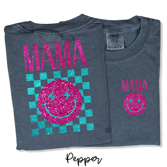 Glitter Mama Smiley Front & Back  DTF Transfer