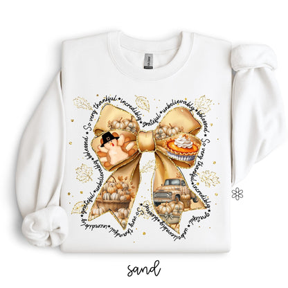 So Very Thankful Thanksgiving Bow Kids Completed Tee