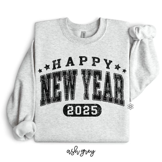 Black Distressed Happy New Year Completed Tee