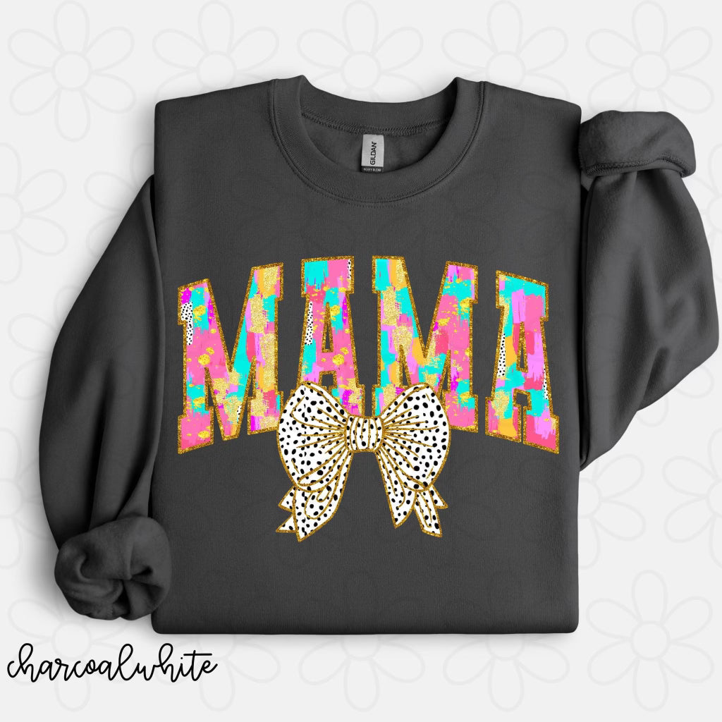 Colorful Gold Glitter Coquette Mama Completed Tee