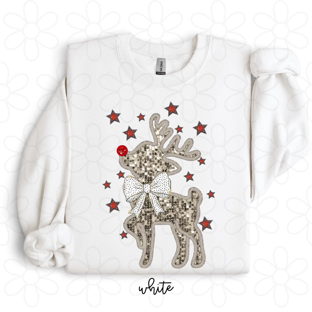 Faux Glitter Rudolph Completed Tee