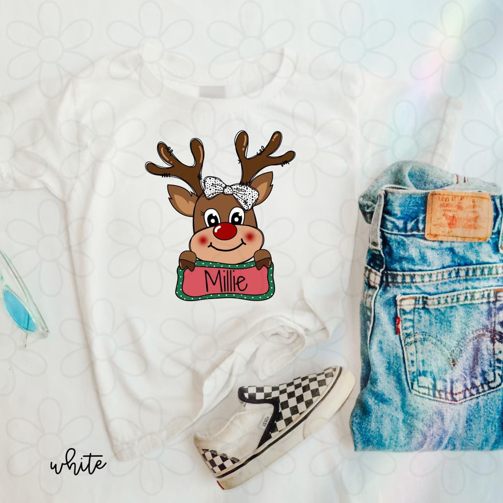 Custom Girl Rudolph Kids Completed Tee