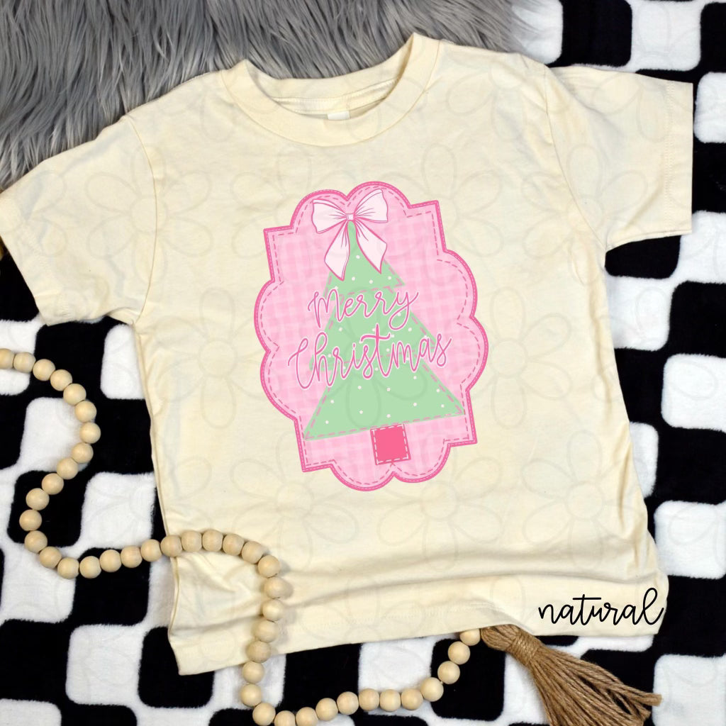 Preppy Pink Coquette Merry Christmas Kids Completed Tee