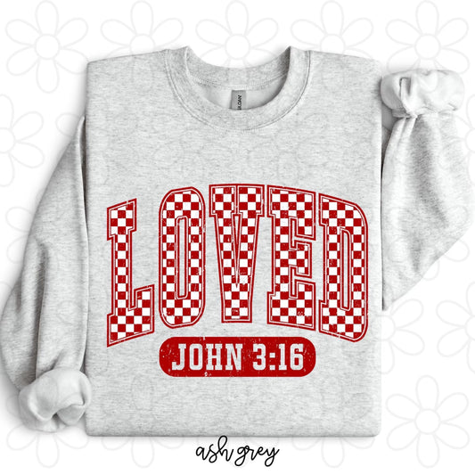 Distressed Checkered Loved John 3:16 DTF Transfer