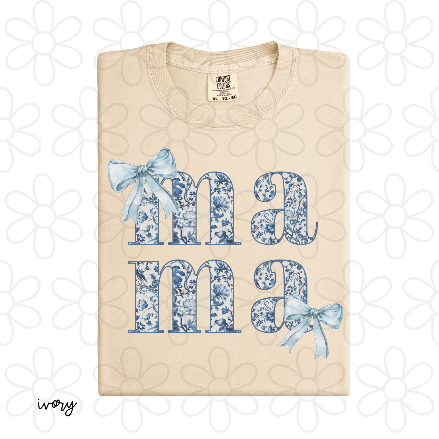 Blue Floral Coquette Mama Completed Tee