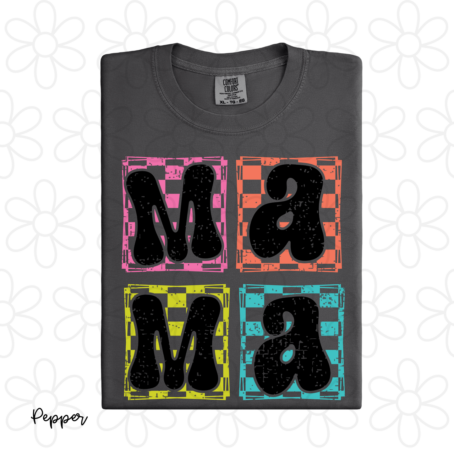 Neon Checkered Mama Completed Tee