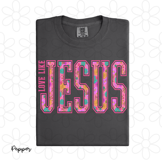 Pink Floral Love Like Jesus Kids Completed Tee