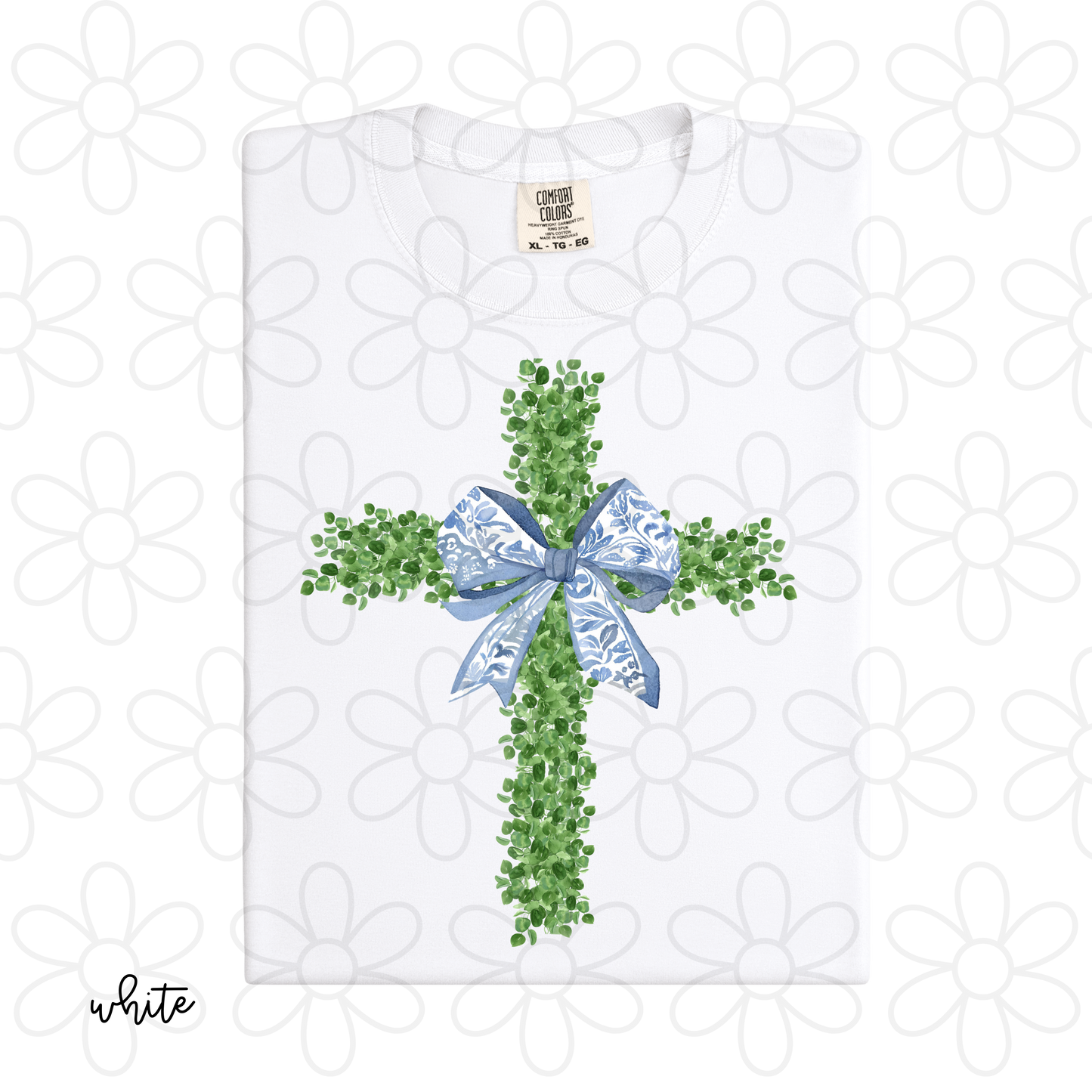 Greenery Cross Blue Bow Kids Completed Tee