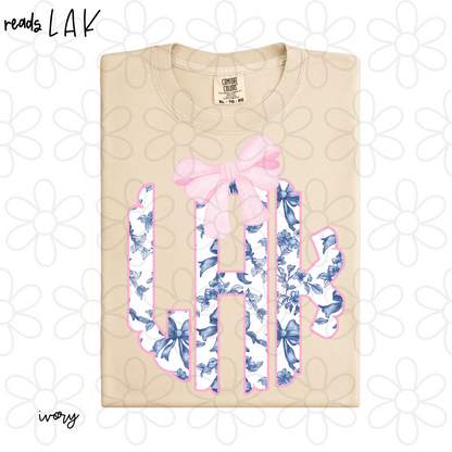 Blue Ribbons And Roses Kids Monogram Completed Tee