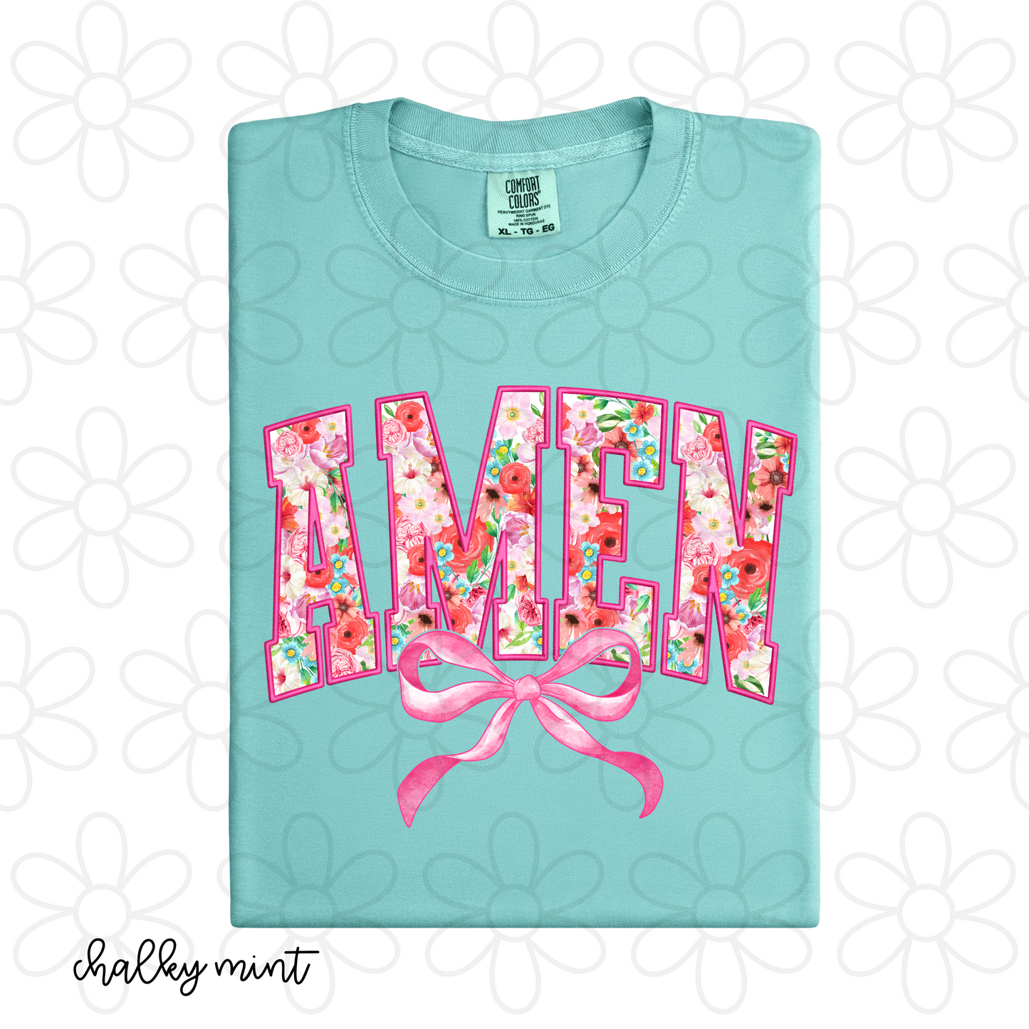 Pink Floral Coquette Amen Kids Completed Tee