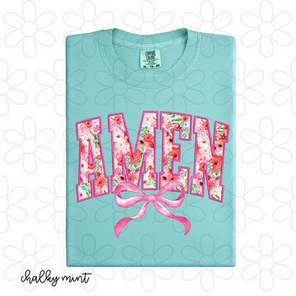 Pink Floral Coquette Amen Completed Tee