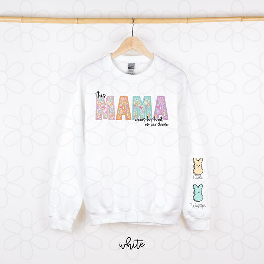 This Mama Wears Her Heart On Her Sleeve Peeps Completed Tee