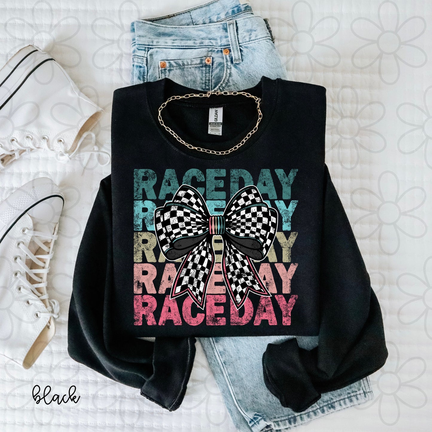 Raceday Checkered Coquette Bow Completed Tee