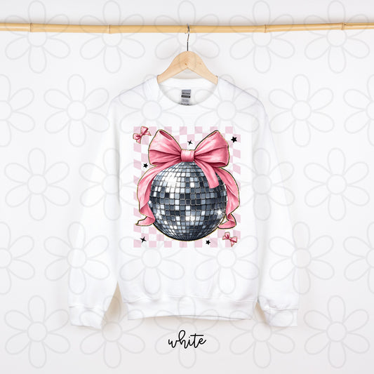 Disco Ball Coquette Bow Completed Tee