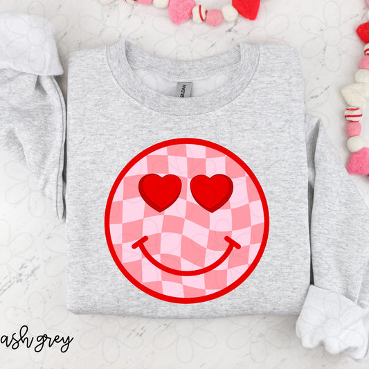 Checkered Heart Eye Smiley DTF Transfer