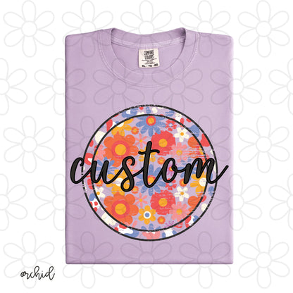 Custom Retro Floral Circle Completed Tee