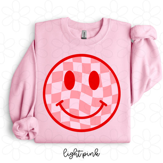 Pink Checkered Smiley DTF Transfer